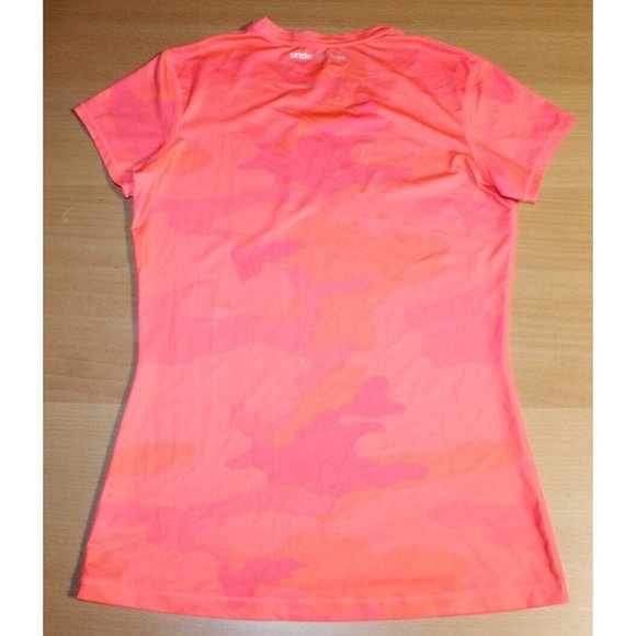 Womens Under Armour Heatgear Sonic Printed Fitted Short Sleeve Shirt XS Orange - Picture 3 of 3